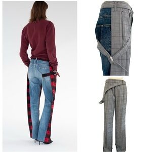 BEN TAVERNITI UNRAVELED PROJECT Mixed Panel Plaid & Denim Trouser Size 42 US 6